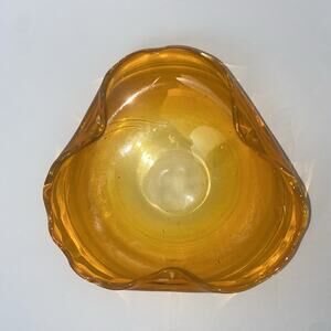 Vintage 70’s Funky Yellow Orange Glass Ashtray Collectible Retro Jewelry Tray
